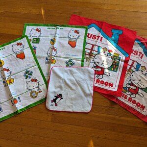 [Sanrio] Lot of 4 VINTAGE 1990s Hello Kitty & Musti Cat Handkerchiefs JAPAN